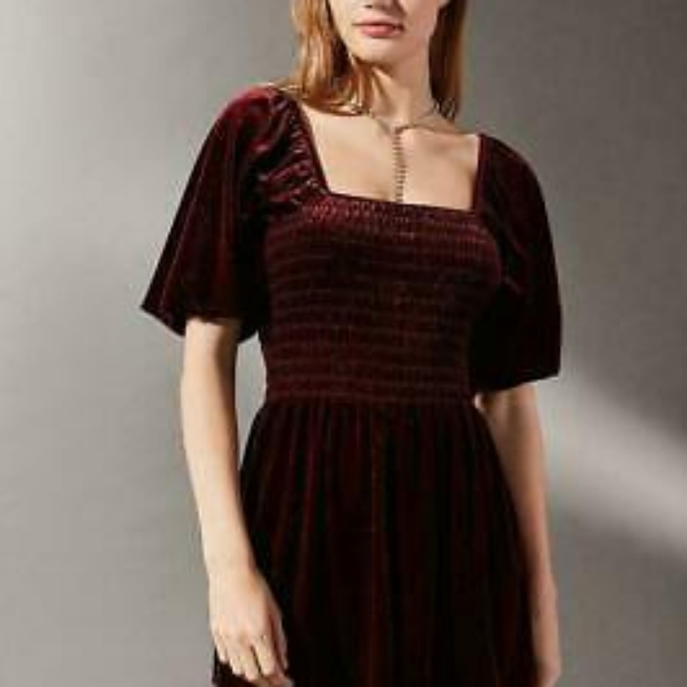 Red Velvet Urban Outfitters Patsy Smocked Romper